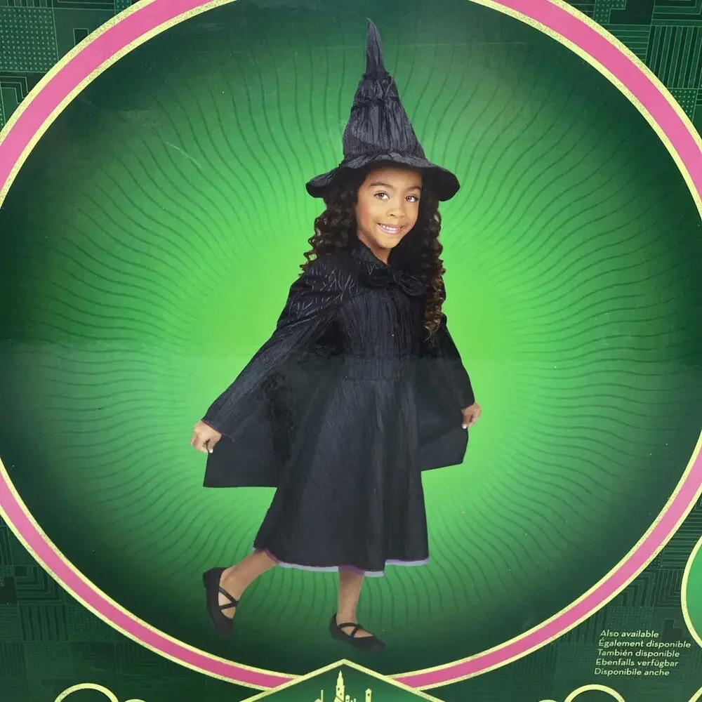 Wicked Deluxe Elphaba Black Dress & Accessories Costume kids size 4-6X NEW!